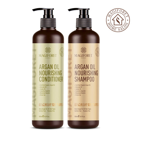 MagiForet Organic Argan Oil Shampoo and Conditioner Set (2 x 16.9 Oz) - Sulfate Free - For Daily Use - MagiForet