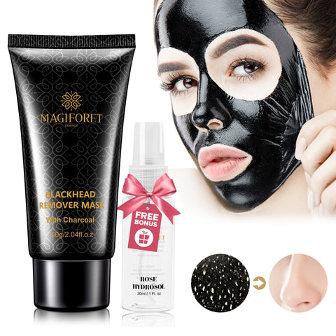 Black Mask, MagiForet Charcoal Deep Cleansing Peel Off Blackhead Remover Mask 60g + Rosewater 30ml - MagiForet