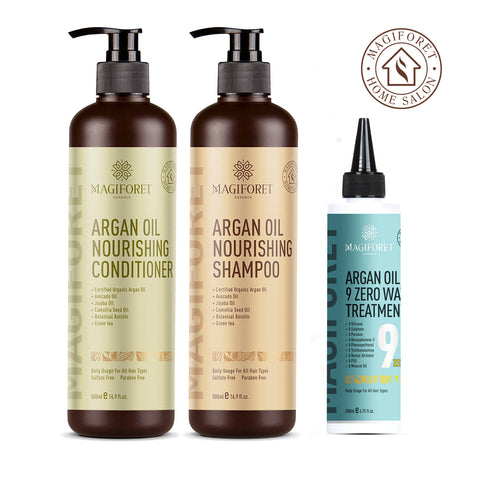 MagiForet Argan Oil Hair Treatment Set - Shampoo 500ml + Conditioner 500ml + 9 Zero Water Treatment 200ml